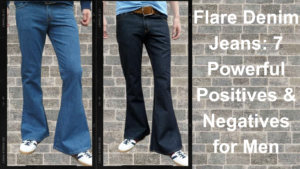 a collage of a Flare Denim Jeans: man's legs